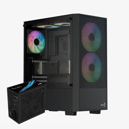 Aerocool B508A Flow ARGB Mid Tower Case 5 Fan ARGB Black + LUX 550W 80+ Bronze PSU - AHW Store