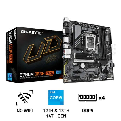 Gigabyte B760M DS3H GEN5 DDR5 LGA1700 M - ATX Motherboard Black - AHW Store