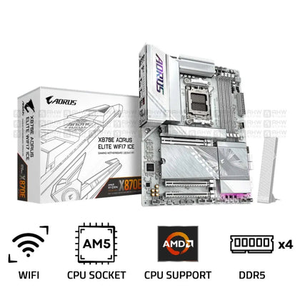 Gigabyte X870E AORUS ELITE WIFI7 ICE DDR5 AM5 ATX Motherboard White - AHW Store