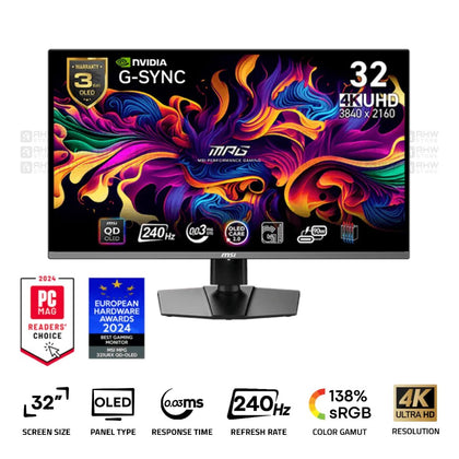 MSI MPG 321URX QD - OLED Gaming Monitor 32 Inch OLED 4K 240Hz 0.03ms Black - AHW Store