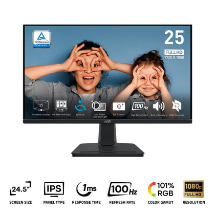 MSI PRO MP251 Office Monitor 24.5 Inch IPS FHD 100Hz 1ms Black - AHW Store