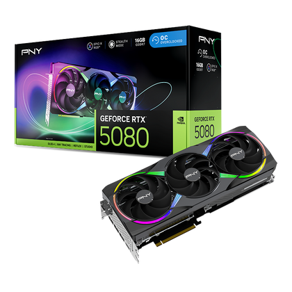 PNY GeForce RTX 5080 16GB GDDR7 Epic-X ARGB OC Graphics Card Black