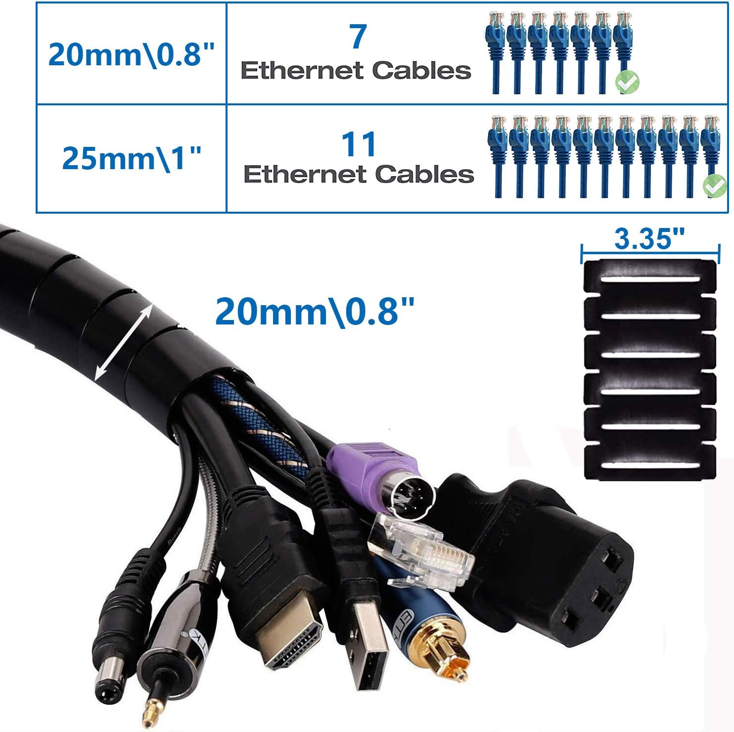 10FT Cable Management Sleeve 0.8" Diameter Flexible Expandable Cord Organizer Wire Hider Wrap Tube With Zip Clip For PC TV Computer Home & Office - AHW Store