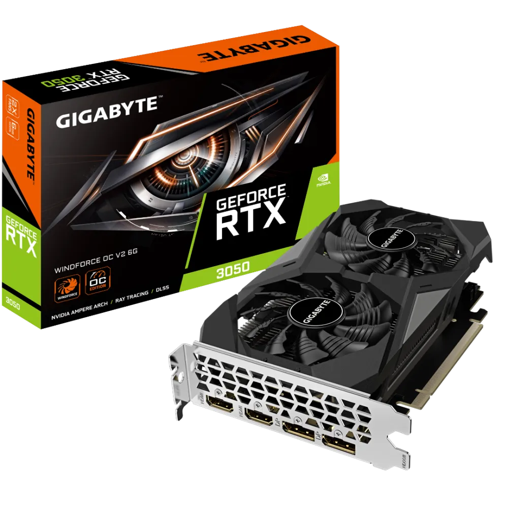Gigabyte GeForce RTX 3050 WINDFORCE OC V2 6GB GDDR6 Graphics Card Black