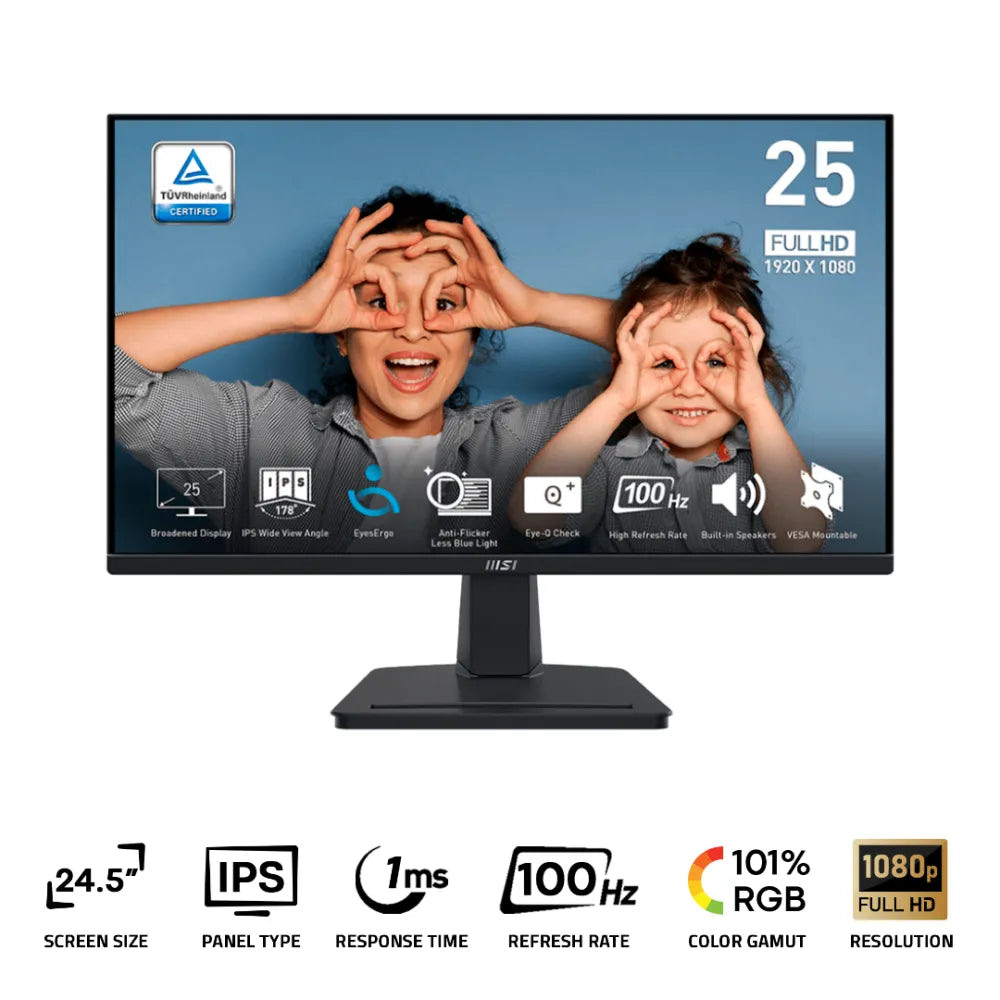 MSI PRO MP251 Office Monitor 24.5 Inch IPS FHD 100Hz 1ms Black