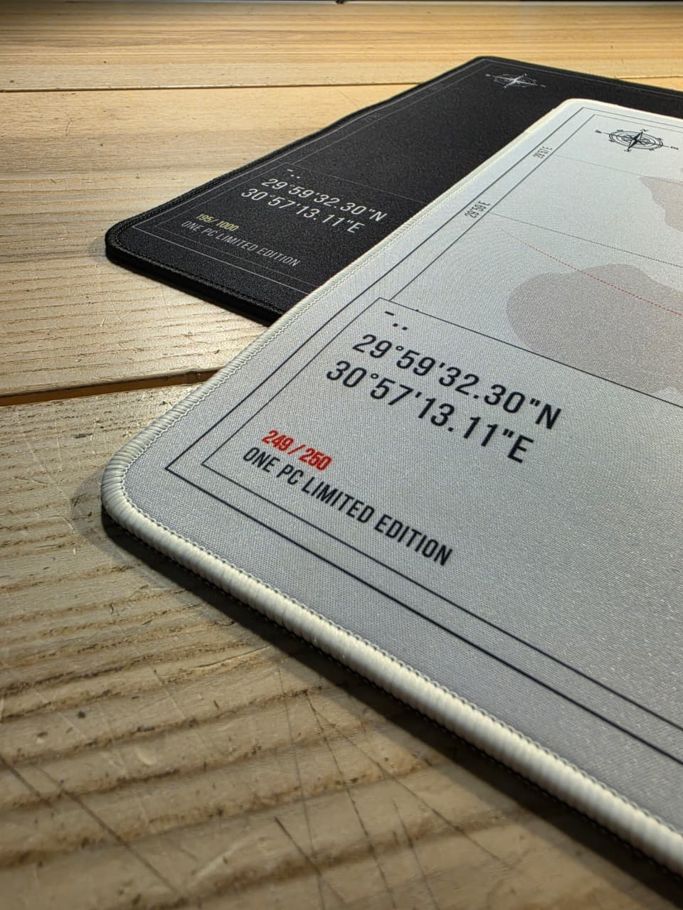 ONE PC XL Mouse Pad White Map Edition 90 × 40 cm — Limited Edition Serialized Badge & Nautical Compass