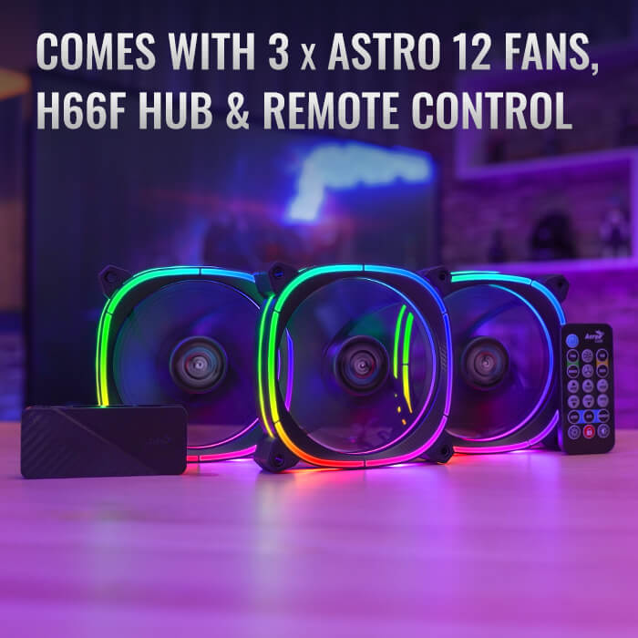 Aerocool Duo 12 Astro 120mm ARGB 3 Fan + H66F HUB + REMOTE