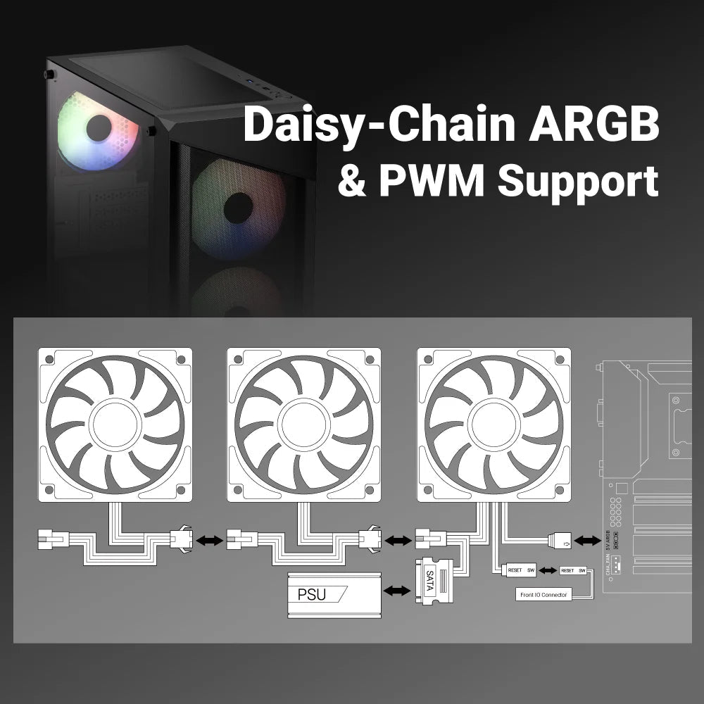 Aerocool B312F Flow ARGB Mid Tower Case 3 Fan ARGB Black + LUX 550W 80+ Bronze PSU - AHW Store