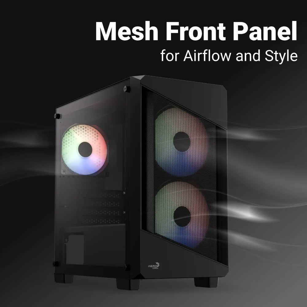 Aerocool B312F Flow ARGB Mid Tower Case 3 Fan ARGB Black + LUX 550W 80+ Bronze PSU - AHW Store
