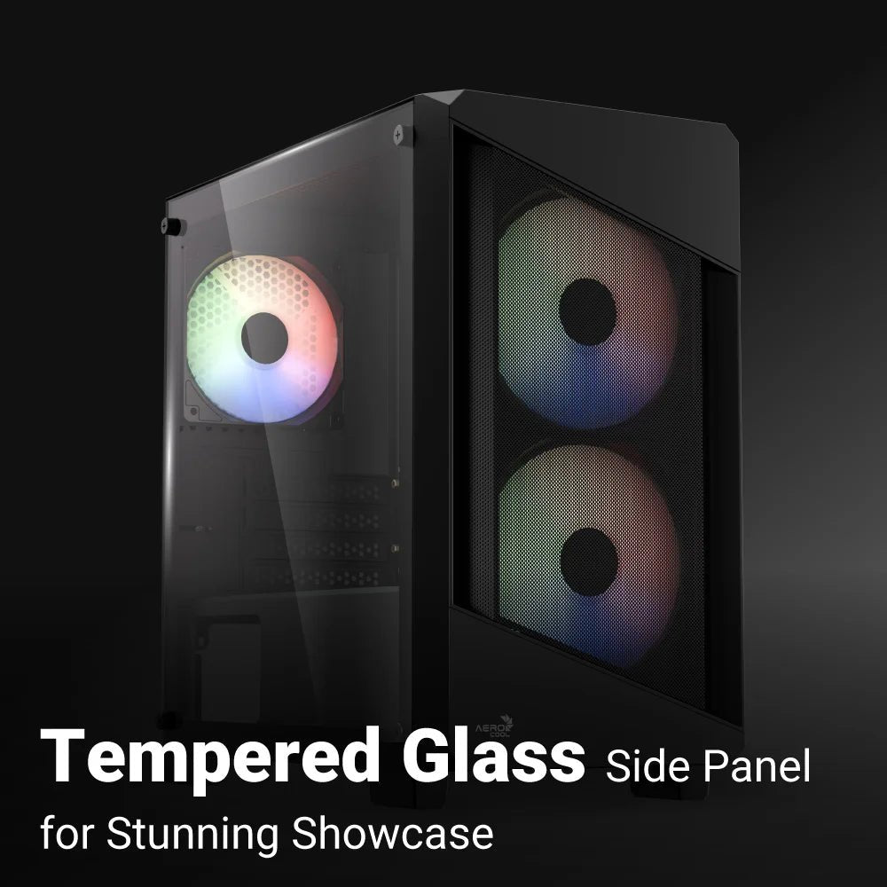 Aerocool B312F Flow ARGB Mid Tower Case 3 Fan ARGB Black + LUX 550W 80+ Bronze PSU - AHW Store