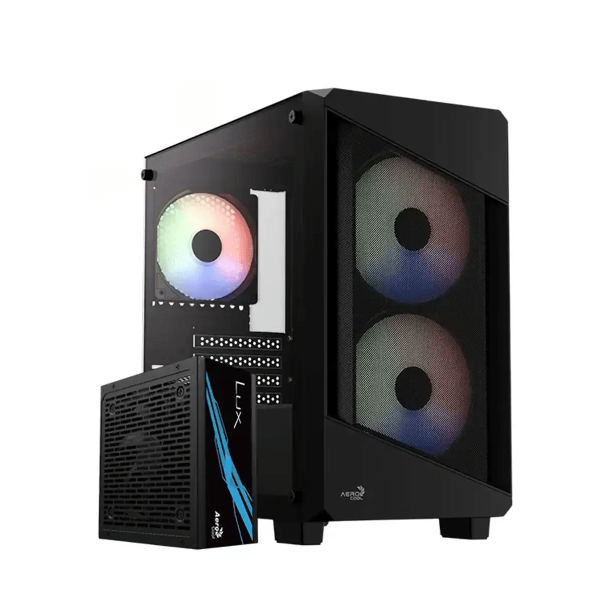 Aerocool B312F Flow ARGB Mid Tower Case 3 Fan ARGB Black + LUX 550W 80+ Bronze PSU - AHW Store