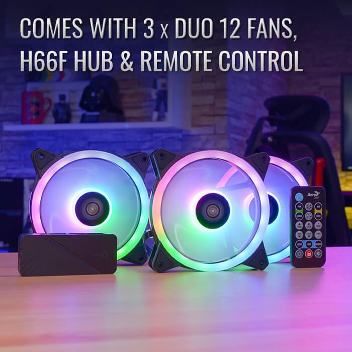 Aerocool Duo 12 Pro 120mm ARGB 3 Fan White + H66F HUB + REMOTE - AHW Store