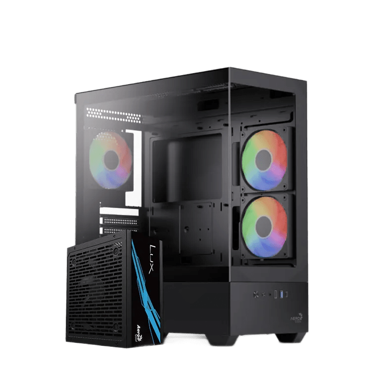 Aerocool P500D ARGB Mid Tower Case 3 Fan ARGB Black + LUX 650W 80+ Bronze PSU - AHW Store