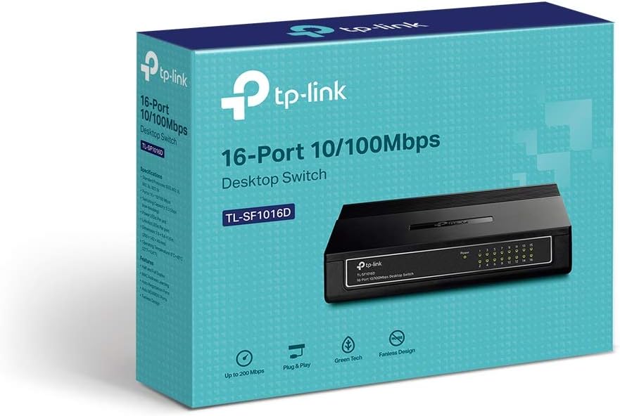 TP-Link TL-SF1016D 16-Port 10/100Mbps Desktop Switch Unmanaged Fast Ethernet Network Switch Fanless Plastic Housing Energy-Saving Technology