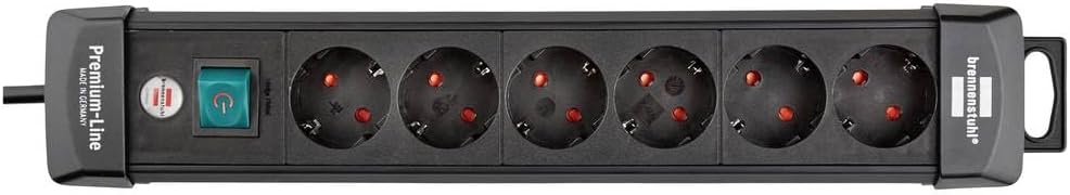 Brennenstuhl Premium-Line Power Strip, 6 Sockets, 3m Cable with Switch, Black