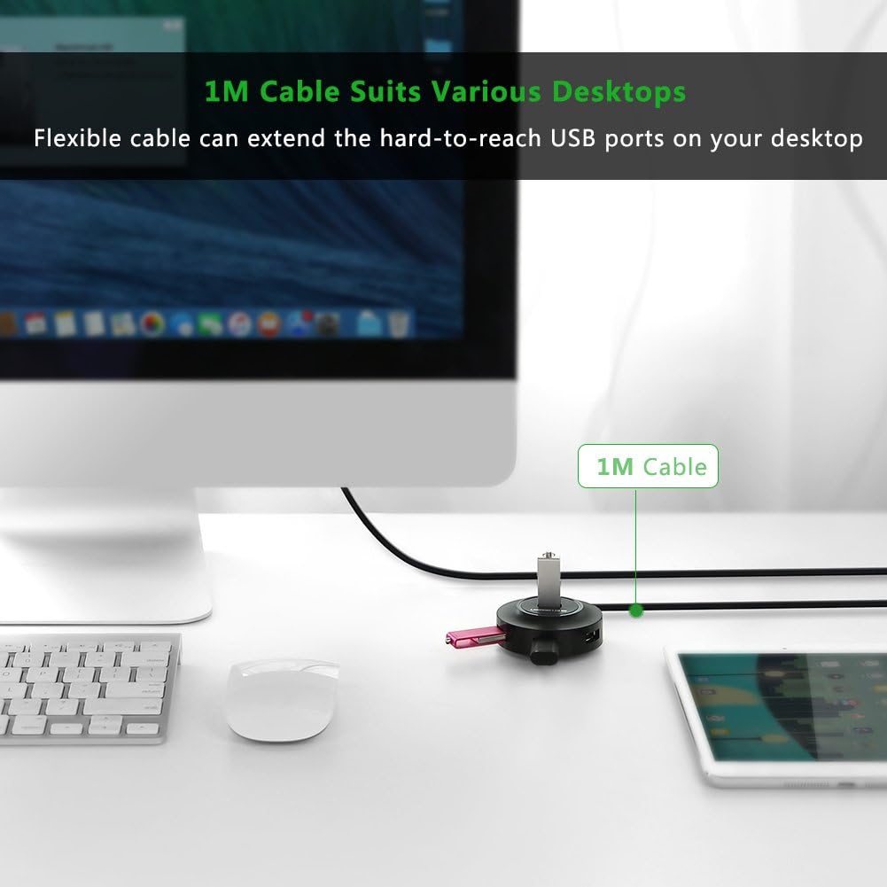 UGREEN USB 2.0 4-Port Hub 480Mbps Data Transfer Adapter for PC, Printer, Keyboard, Mouse, Camera, 1M