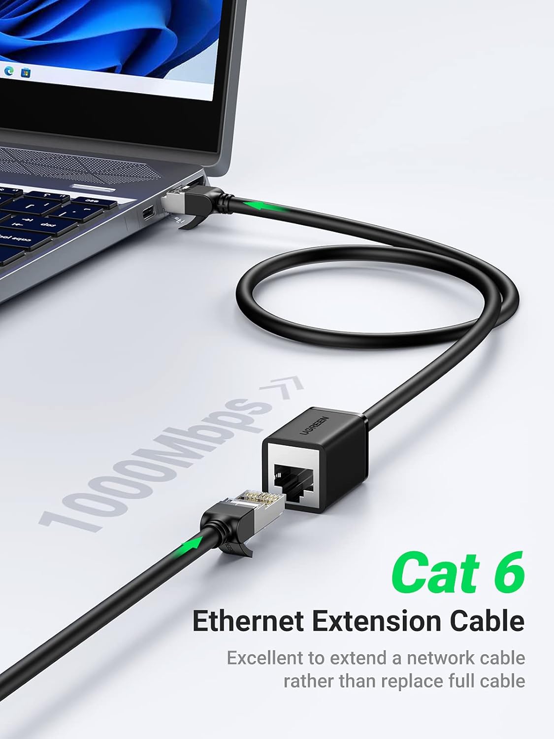UGREEN Cat 6 F/UTP Ethernet RJ45 Extension Male/Female Patch Cords 1m (Black)-11279
