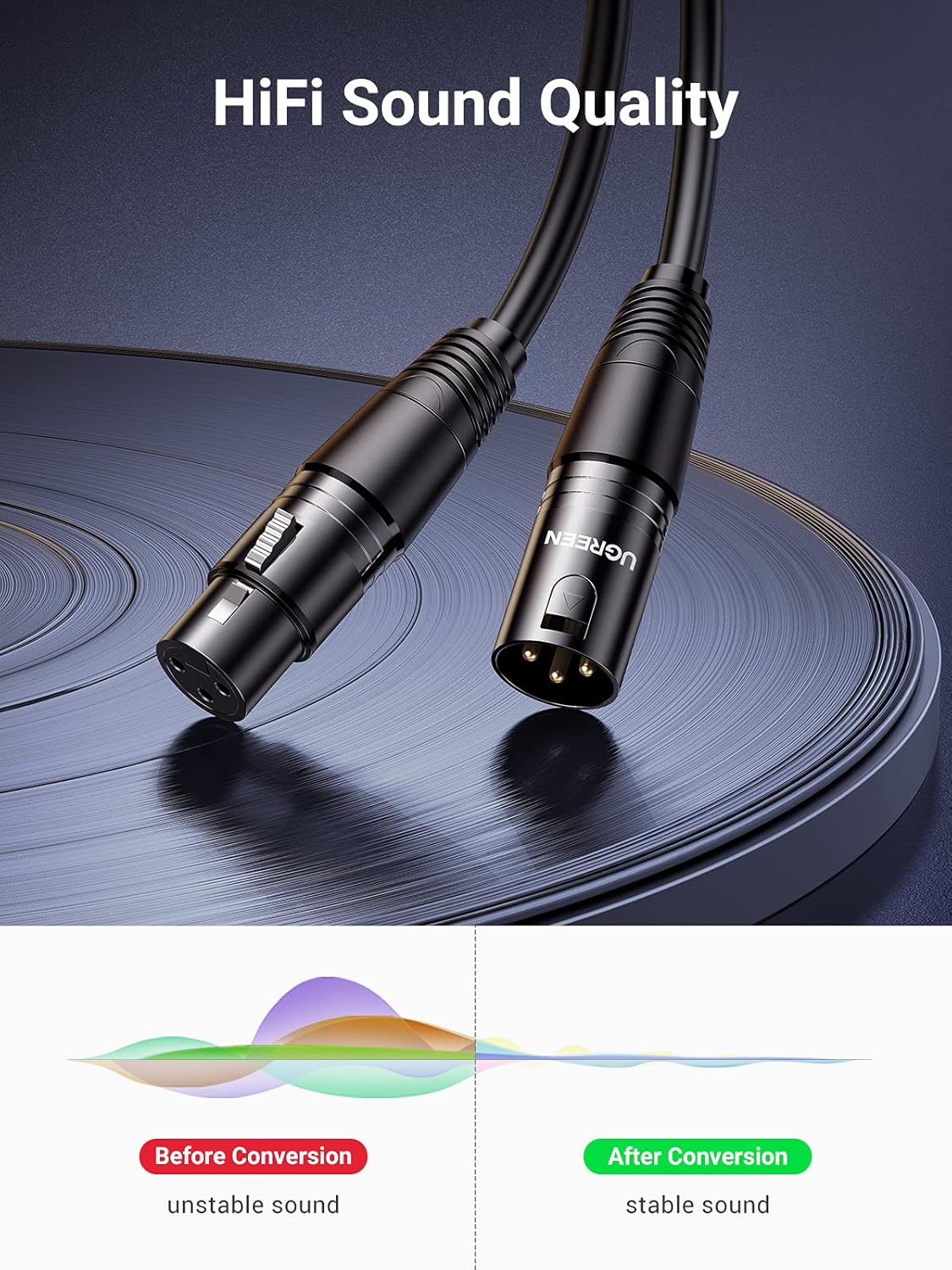 UGREEN 20714 XLR Extension Audio Cable 10 Meters Premium Microphone Male to Female Balanced Interconnect Cord for Professional Sound Mixers Studio Speakers AV130