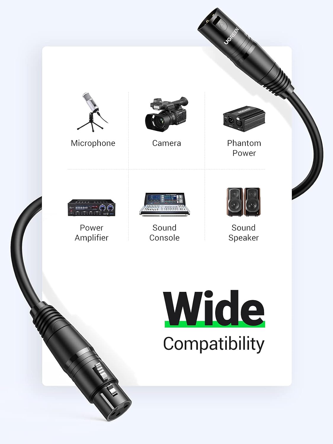 UGREEN 20714 XLR Extension Audio Cable 10 Meters Premium Microphone Male to Female Balanced Interconnect Cord for Professional Sound Mixers Studio Speakers AV130