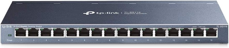 TP-Link TL-SG116 16-Port Gigabit Ethernet Network Switch Unmanaged Desktop Wall-Mount Fanless Sturdy Metal Shielded Ports Traffic Optimization (Black)