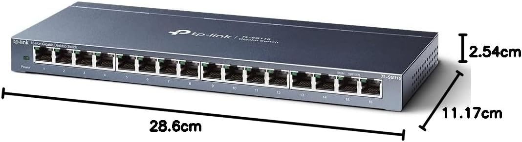 TP-Link TL-SG116 16-Port Gigabit Ethernet Network Switch Unmanaged Desktop Wall-Mount Fanless Sturdy Metal Shielded Ports Traffic Optimization (Black)