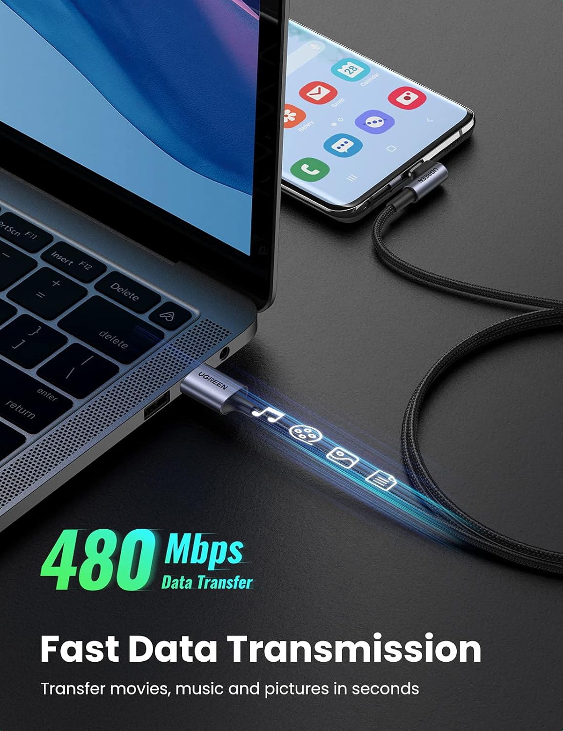 UGREEN Right Angle USB A to USB C Cable 1M