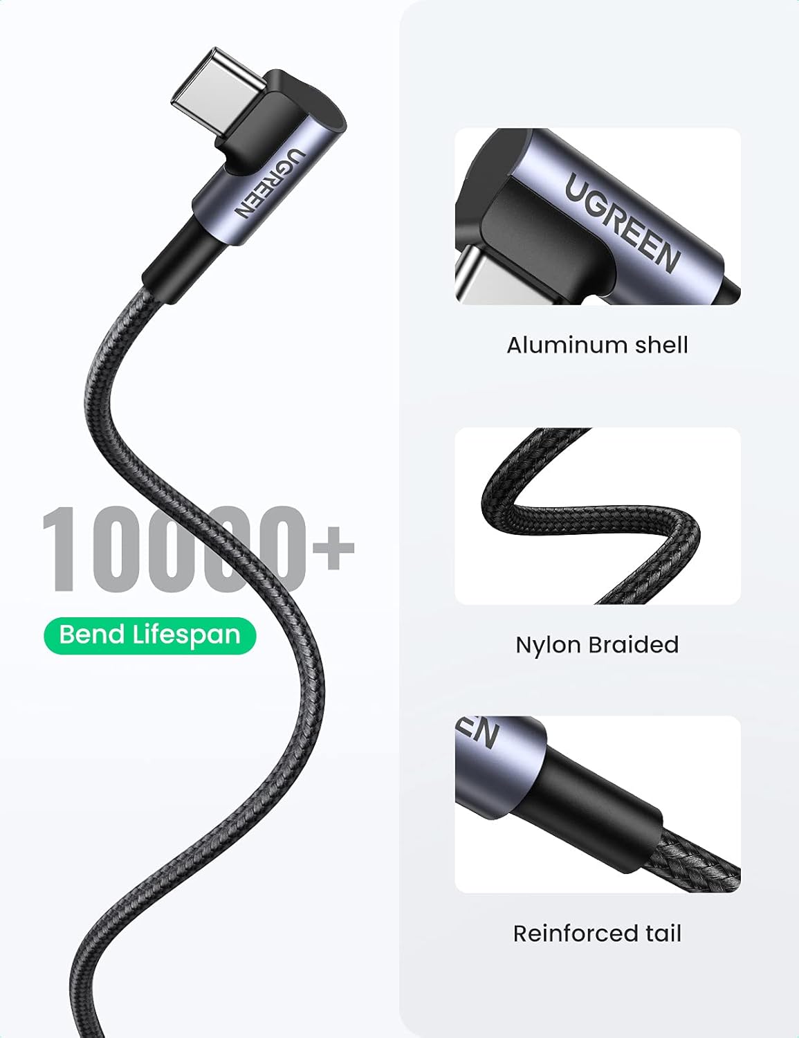 UGREEN Right Angle USB A to USB C Cable 1M