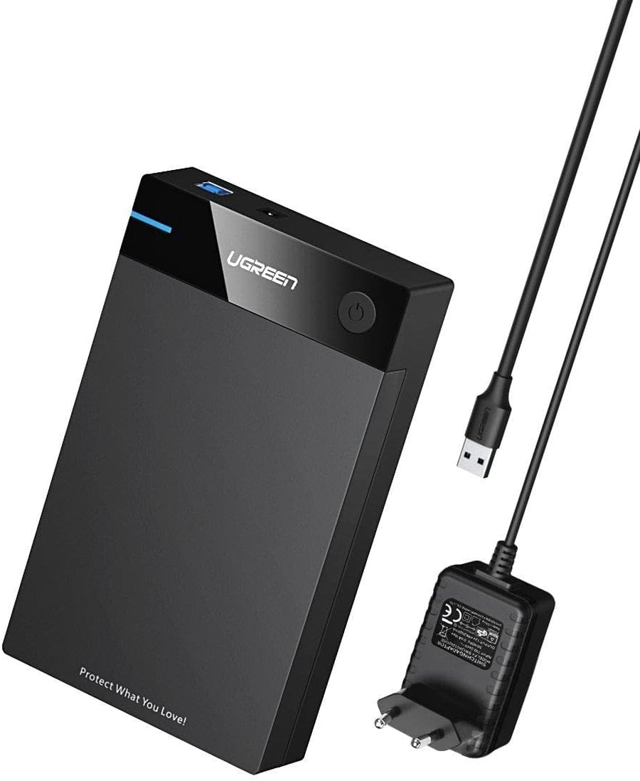 UGREEN 3.5" & 2.5" SATA to USB 3.0 External Hard Drive Enclosure Case with 12V Power Adapter - Black