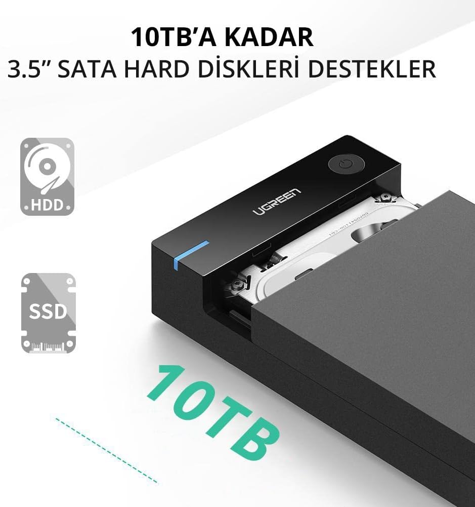 UGREEN 3.5" & 2.5" SATA to USB 3.0 External Hard Drive Enclosure Case with 12V Power Adapter - Black