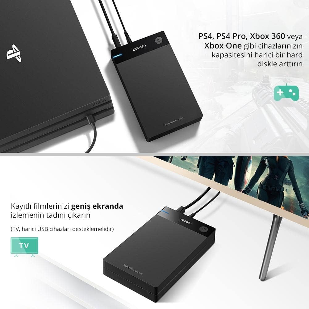 UGREEN 3.5" & 2.5" SATA to USB 3.0 External Hard Drive Enclosure Case with 12V Power Adapter - Black