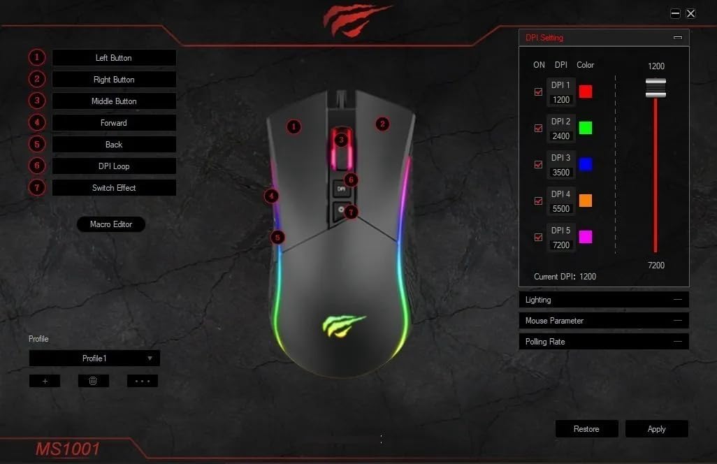 HAVIT GAMENOTE MS1001 RGB Gaming Mouse 7200DPI