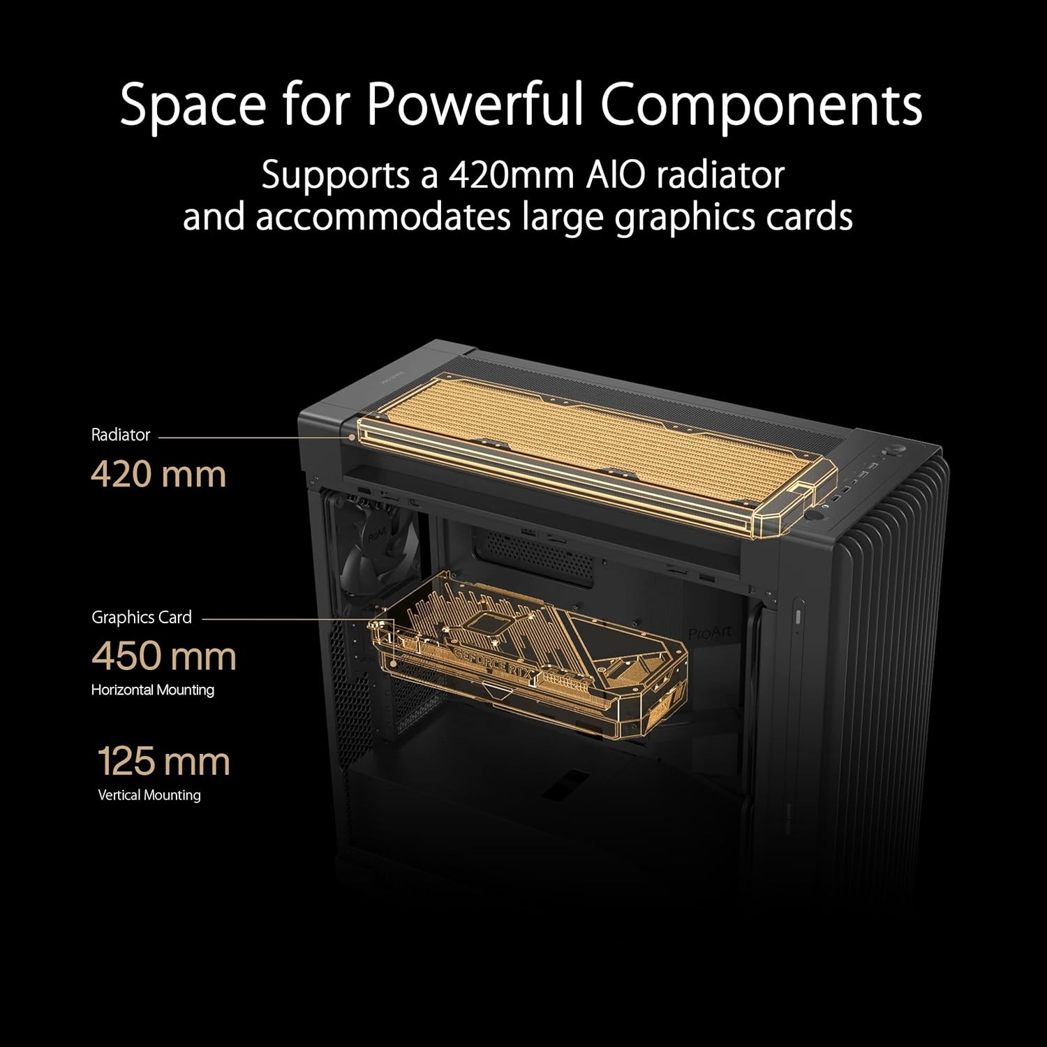 ASUS ProArt PA602 E-ATX computer case, 420 mm radiator support, one 140 mm and two 200mm pre-install