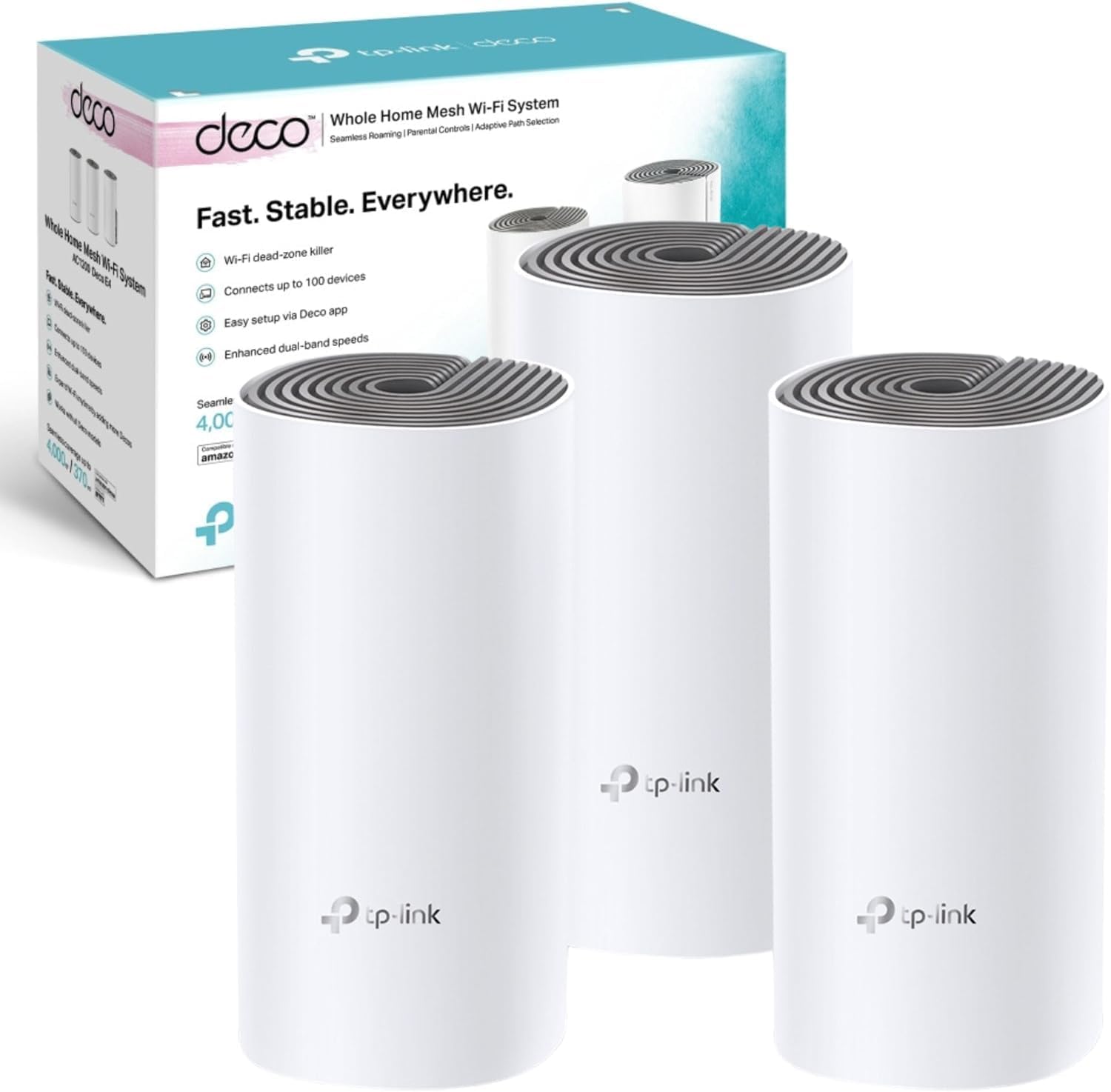 TP-Link Deco E4 Mesh-WLAN 3-Pack (Router, 2 Extender) (AC1200) - White