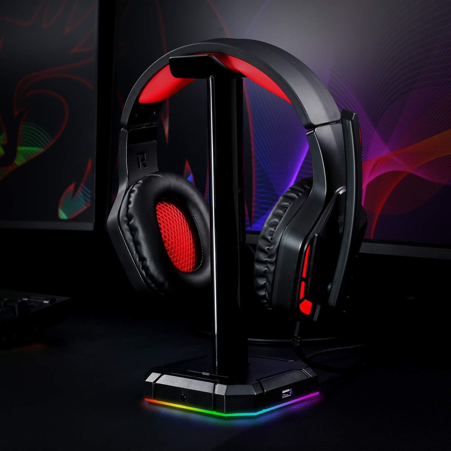 Redragon HA300 SCEPTER Pro RGB Backlit Gaming Headphone Stand with 10 RGB Lighting Modes and 4 USB P