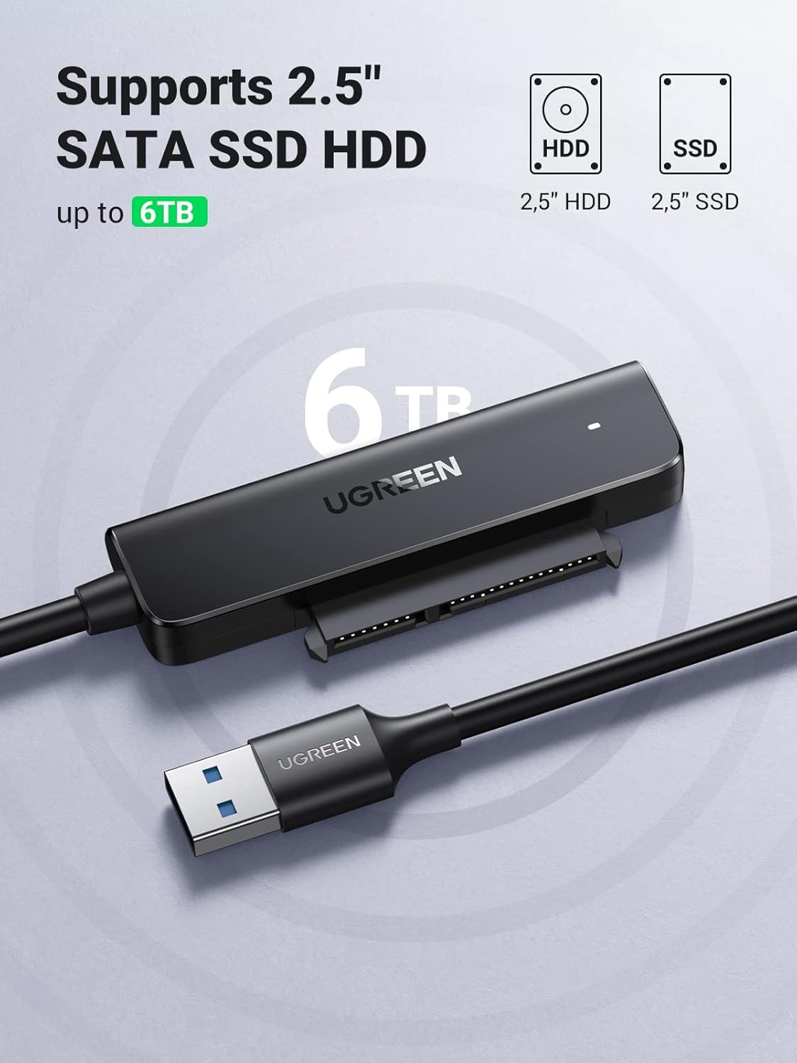 UGREEN SATA to USB 3.0 Adapter Hard Drive Cable External Disk Reader 2.5 Inch SSD HDD Clone Transfer Upgrade Kit