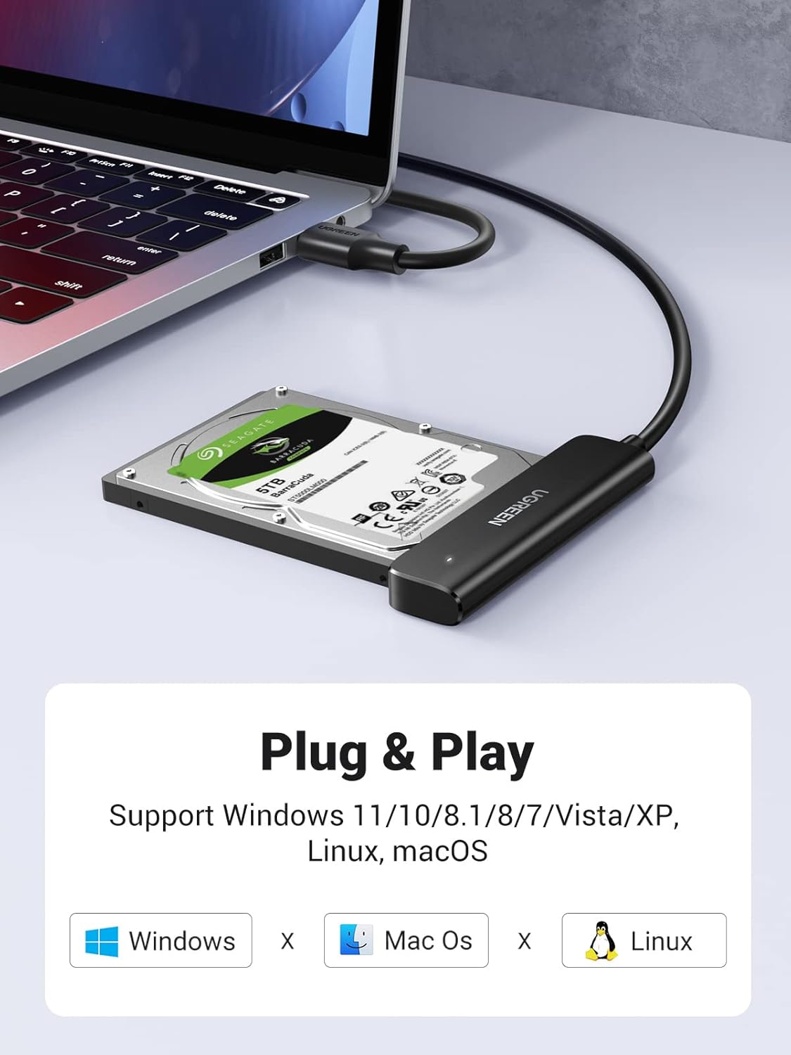 UGREEN SATA to USB 3.0 Adapter Hard Drive Cable External Disk Reader 2.5 Inch SSD HDD Clone Transfer Upgrade Kit