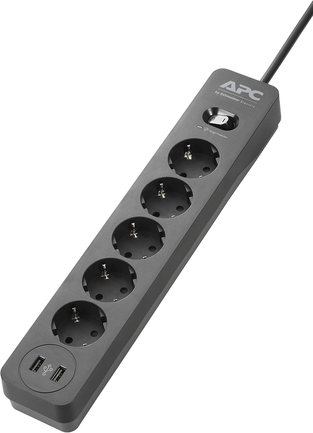 SurgeArrest Charger 5 Outlets + 2 USB 230V Black