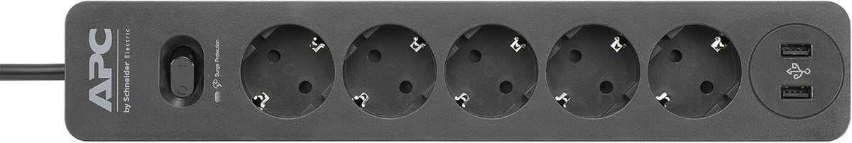 SurgeArrest Charger 5 Outlets + 2 USB 230V Black