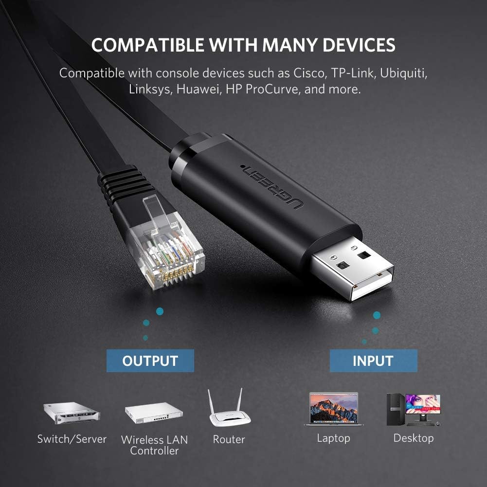 UGREEN USB 2.0 to RJ45 Console Cable 1.5M Black (50773)