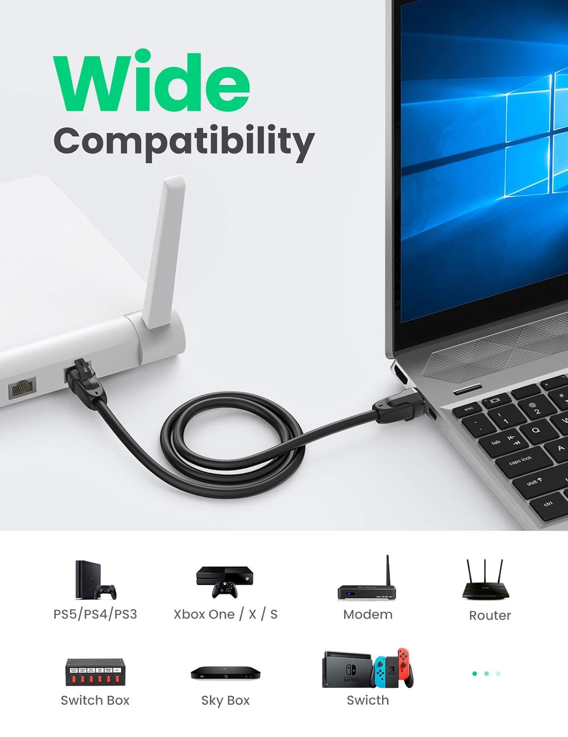 UGREEN 70329 Cat8 SFTP High Speed 40Gbps Shielded Lan Patch Cord 2 Meters Black Color Heavy Duty Network Web Connection Wire for Gaming Consoles Routers NW121