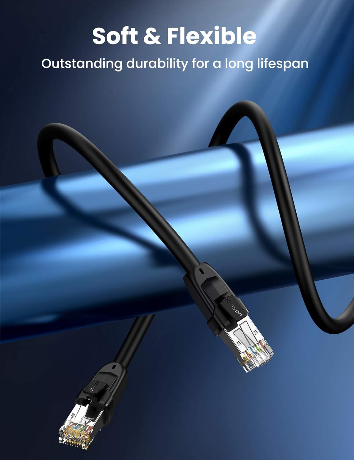 UGREEN 70329 Cat8 SFTP High Speed 40Gbps Shielded Lan Patch Cord 2 Meters Black Color Heavy Duty Network Web Connection Wire for Gaming Consoles Routers NW121