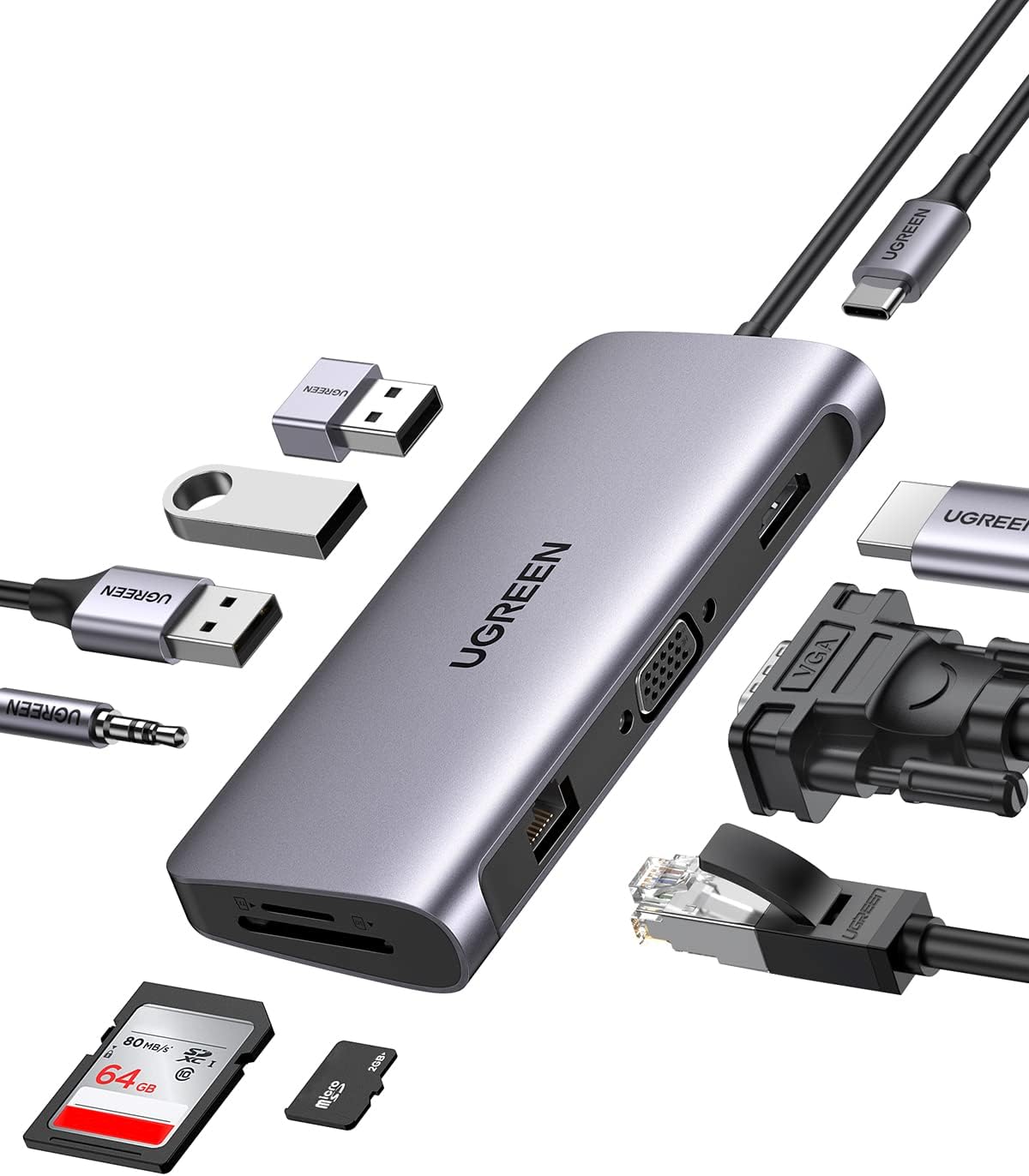 UGREEN USB-C Multifunction Adapter 10 in 1 Hub (Space Gray) - 80133