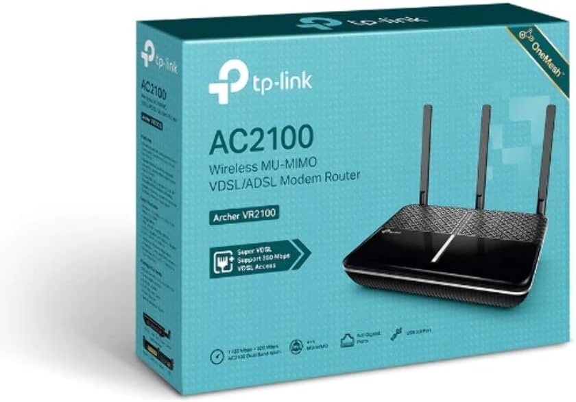 TP-Link Archer VR2100 AC2100 Dual-Band MU-MIMO VDSL/ADSL Modem Router Wireless Fiber/VDSL/ADSL Internet Router Up to 350Mbps VDSL Speed Gigabit Ports Super VDSL Support