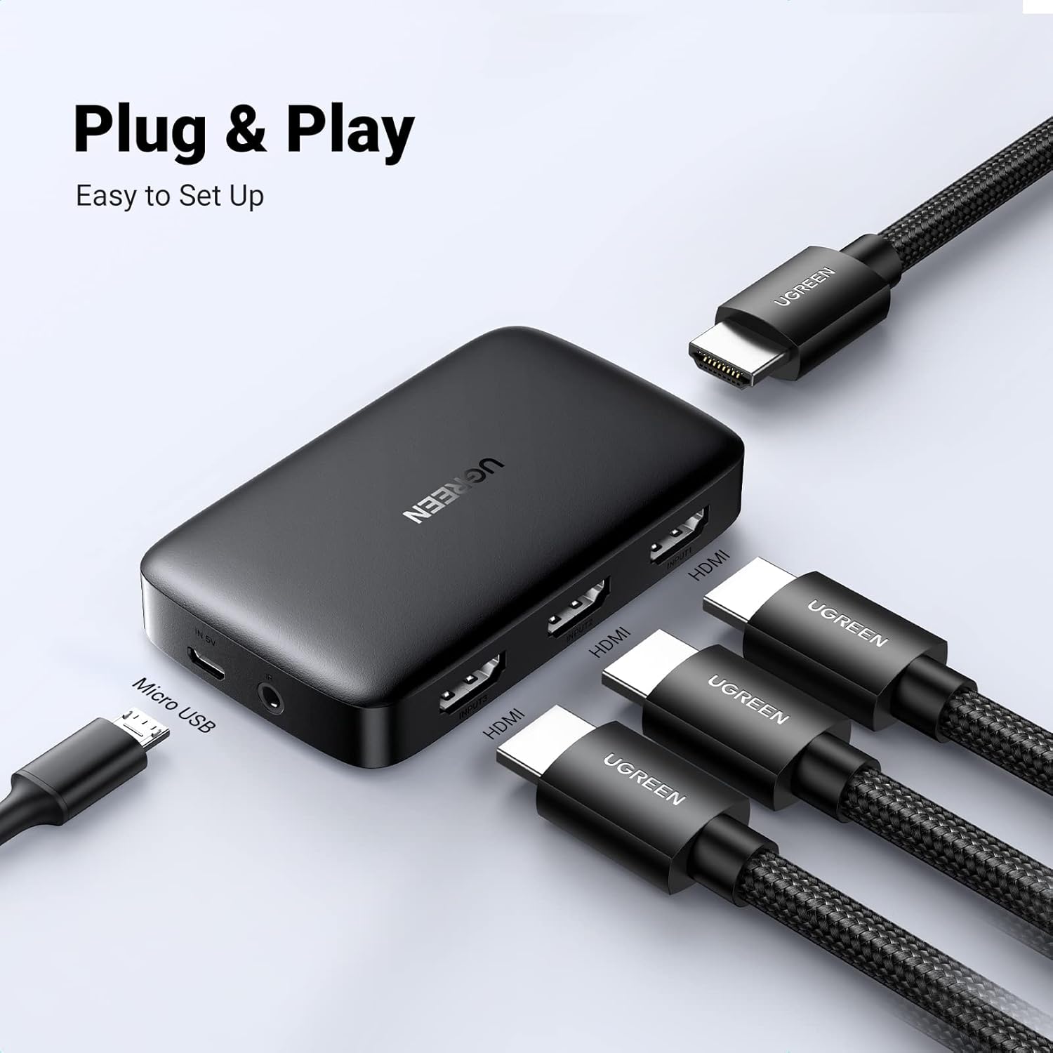 UGREEN 3-in-1 Out HDMI Switcher 4K 30Hz Manual Switch Box Supporting HDR 3D HDCP Compatible with TV Box and PS5 plus PS4 and Laptop PC HDTV Projector Display Monitor - Black