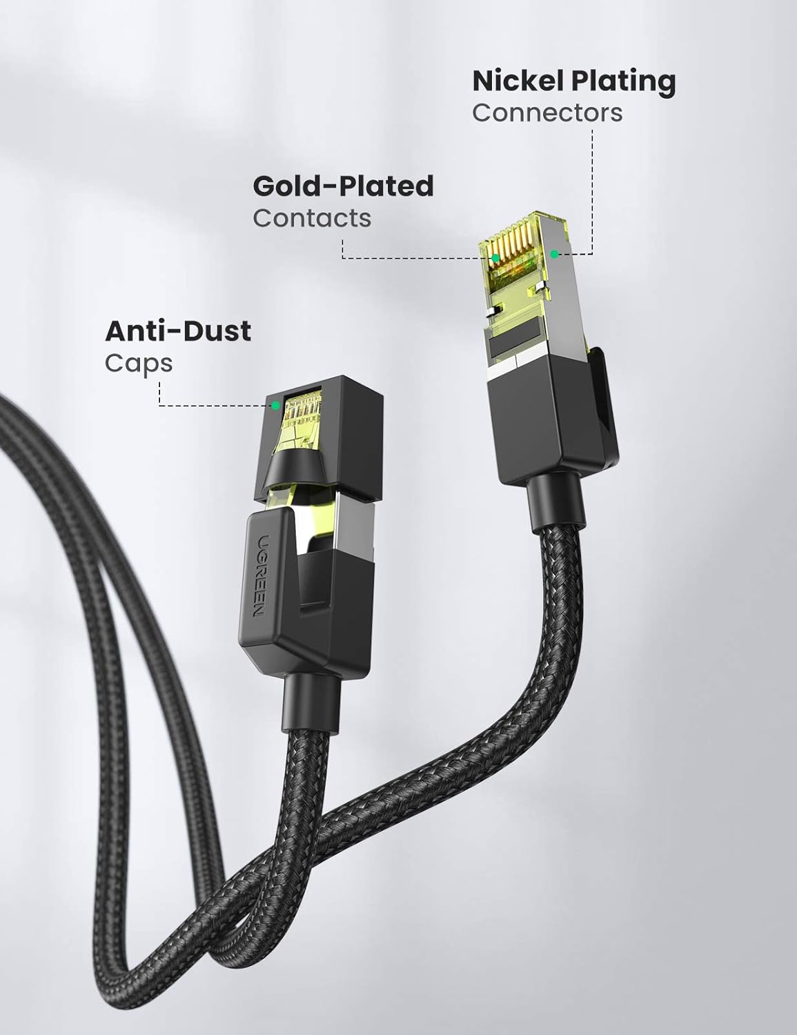 UGREEN CAT7 Network Cable 0.5m, 10000Mbps Nylon Braided Ethernet Cable with RJ45 Connector 10Gbps 60