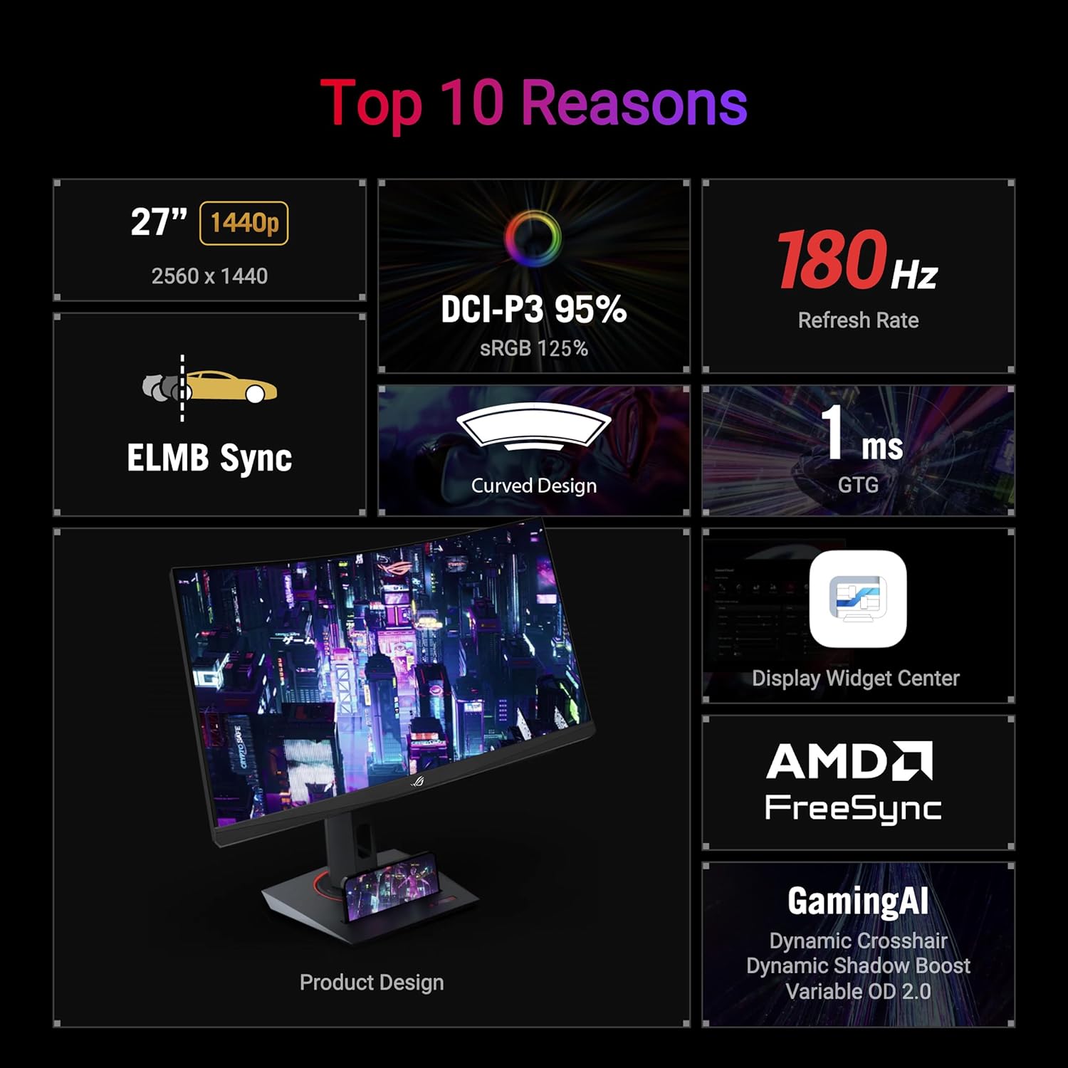 ASUS ROG Strix XG27WCS Curved Gaming Monitor 27 Inch VA 2K 180Hz 1ms Black