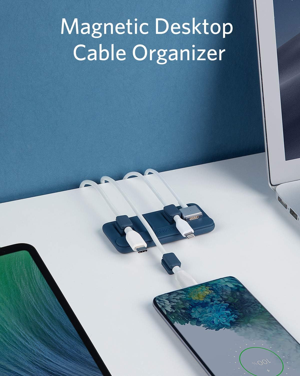 Anker Cable Management, Magnetic Cable Holder, Desktop Cable Ties, 5 Clips for Lightning Cable, USB-