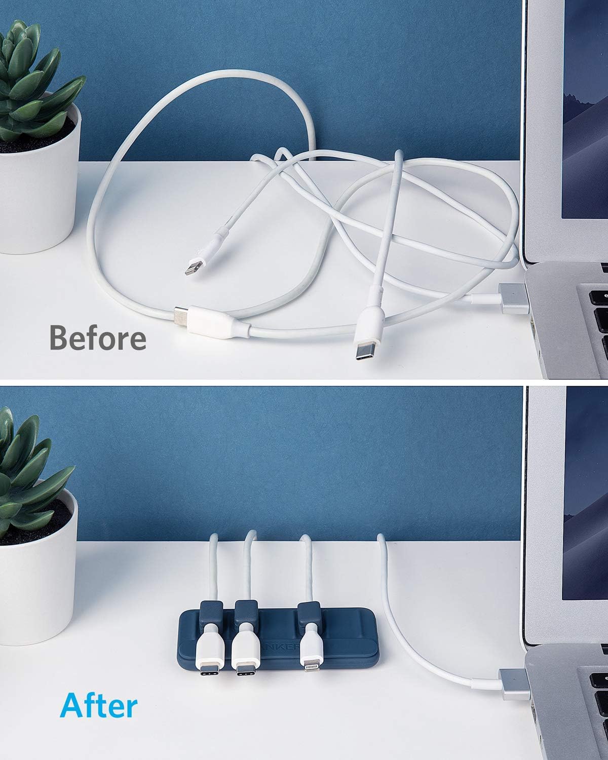 Anker Cable Management, Magnetic Cable Holder, Desktop Cable Ties, 5 Clips for Lightning Cable, USB-