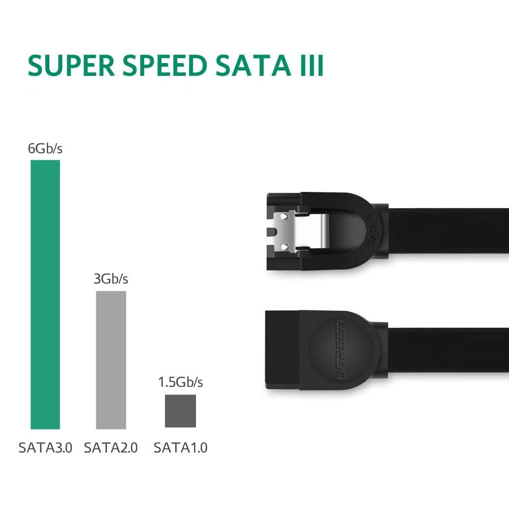 UGREEN SATA 3.0 Cable 0.5 Meter High Speed 6Gbps Data Plug Cord Straight to Straight Connectors for Hard Disk Drive HDD SSD Compatible with Motherboards Black