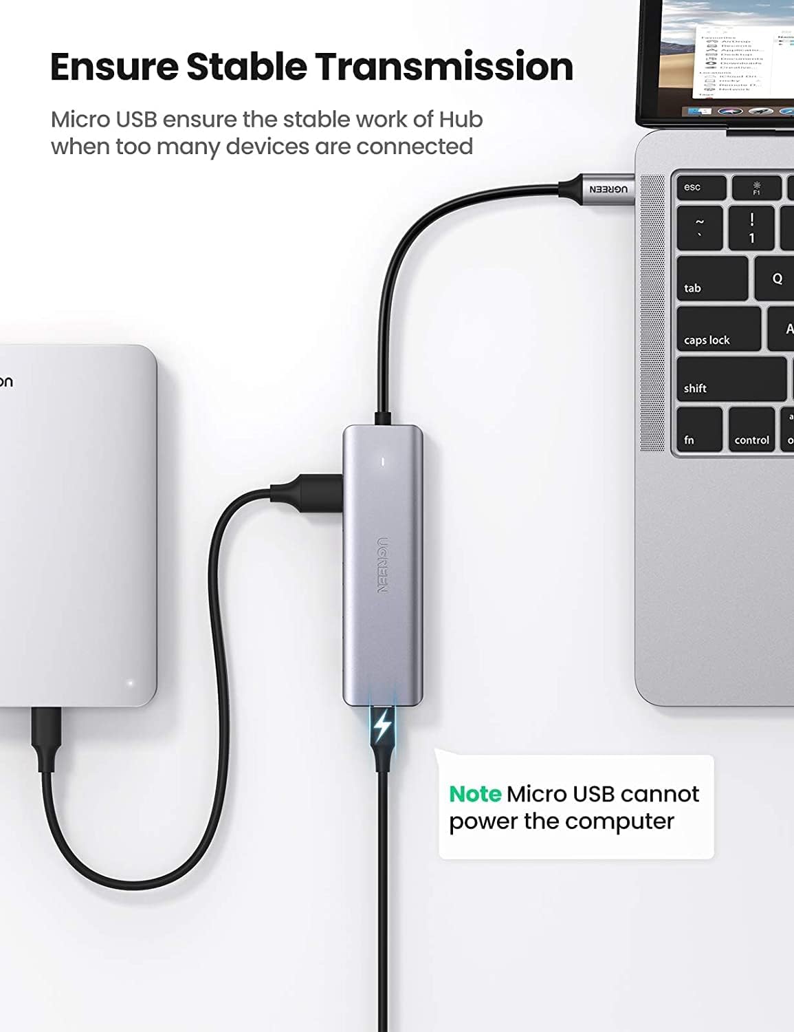 UGREEN Hub 4 Ports USB Type C to USB 3.0 Hub Adapter with Charging Port for MacBook Pro iMac Samsung